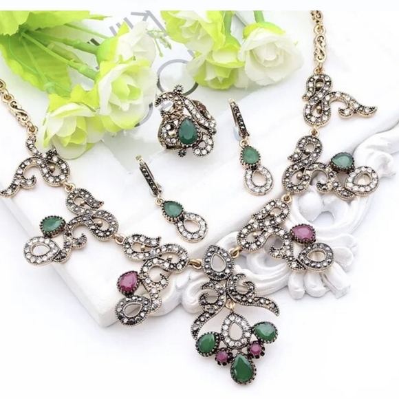 Hand Crafted Jewelry - Turkish Vintage Style Jewelry Set for Women,NEW,3Pcs,Antique,WeddingHandmadeGift